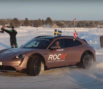 El Récord Guinness del Porsche Taycan en trompos sobre hielo