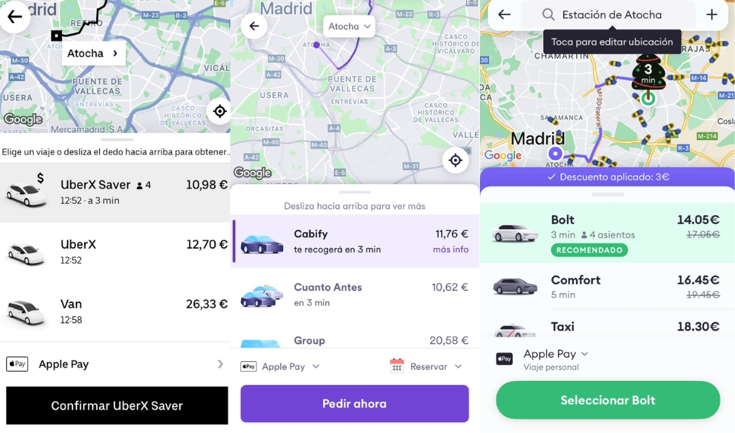 comparativa Uber, Cabify y Bolt 