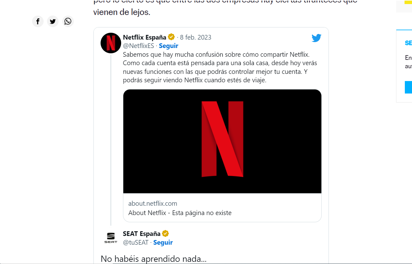 El irónico mensaje en Twitter de Seat a Netflix