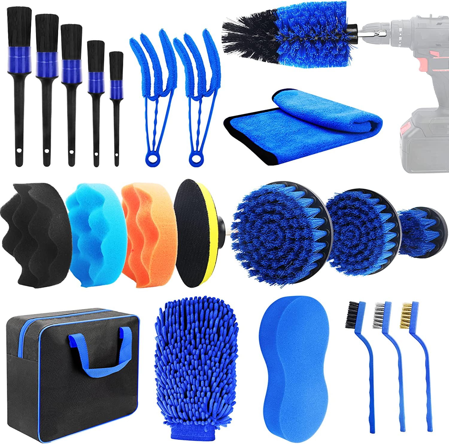 16 piezas Kit de cepillo de limpieza del coche Cepillos de detalle