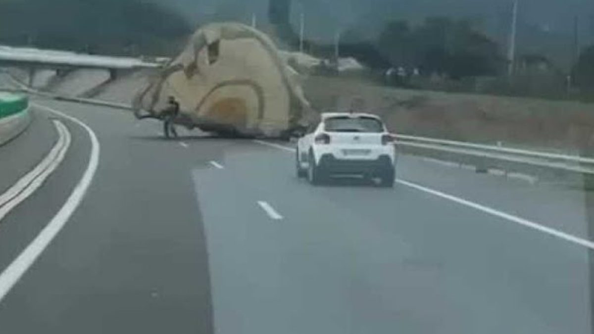 Susto en plena autovía un paracaidista realiza un aterrizaje de