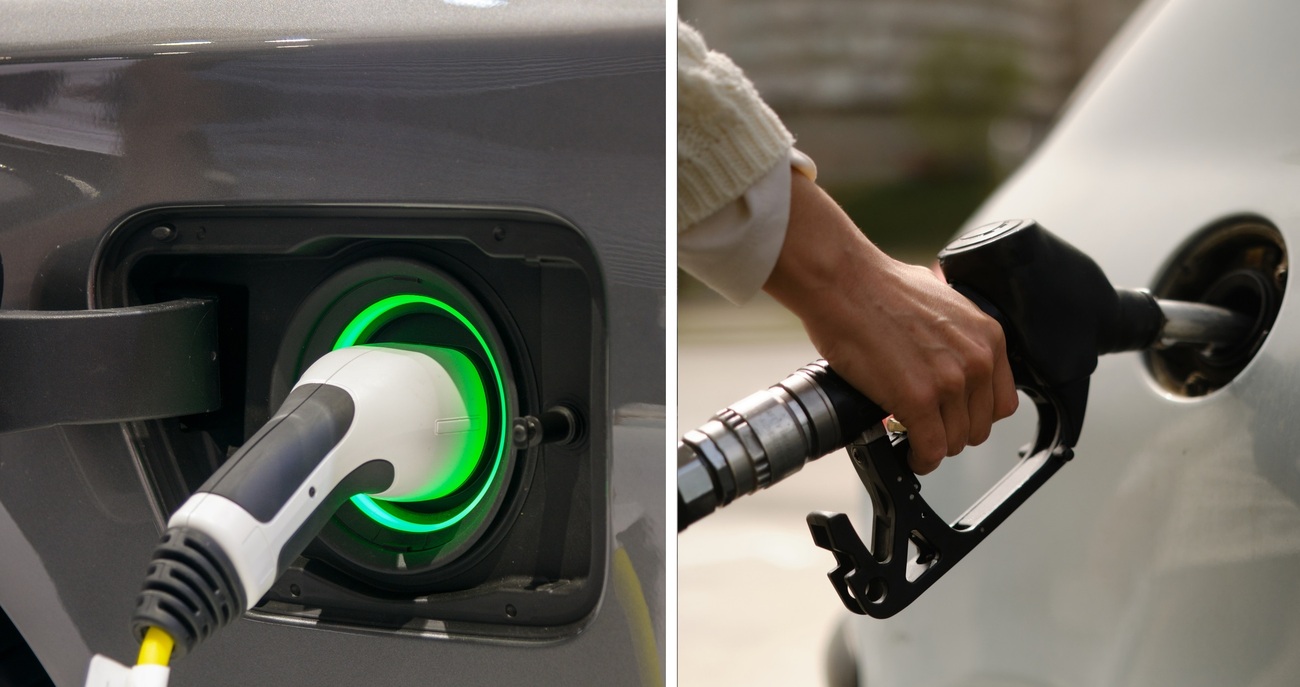 coche eléctrico y de combustión