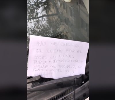 viral cartel parabrisas coche frío