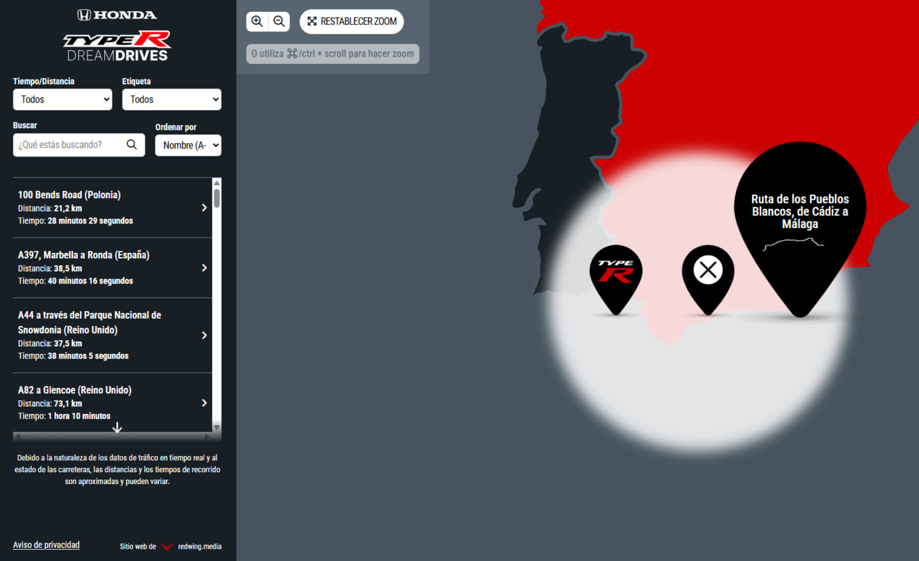 honda mapa carreteras europa