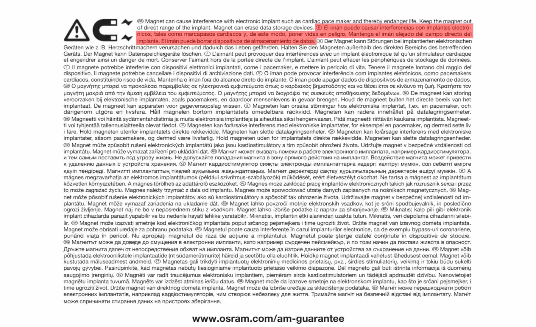 Instrucciones para el marcapasos OSRAM V16