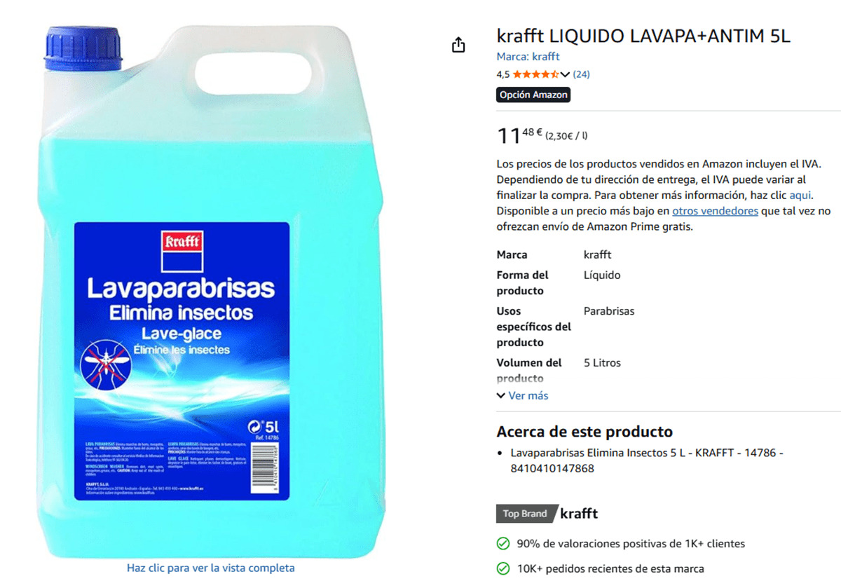líquido limpiaparabrisas Amazon