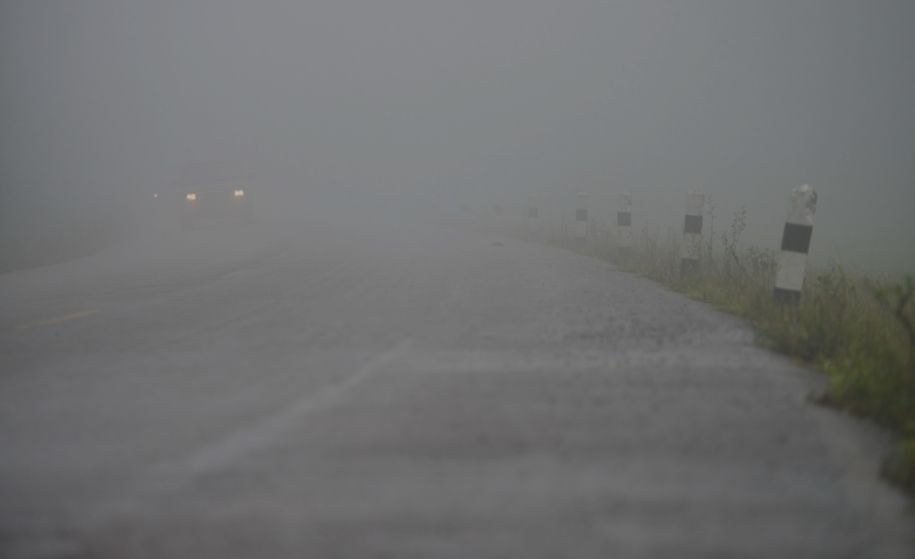 Carretera secundaria invierno niebla