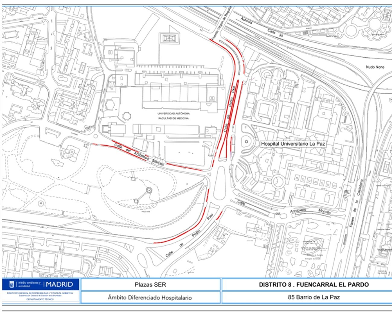 Aparcamiento en la zona hospitalaria de Madrid