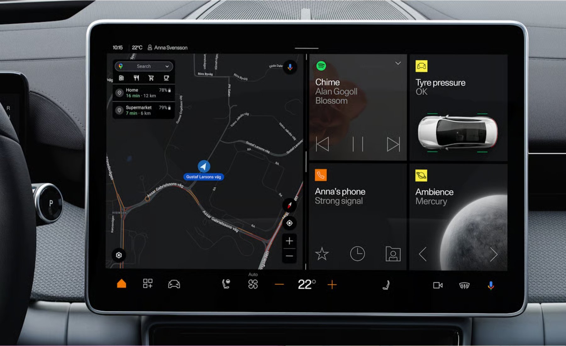 Pantalla de infoentretenimiento con Android Auto en una Polestar