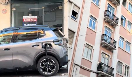 cable coche eléctrico colgando