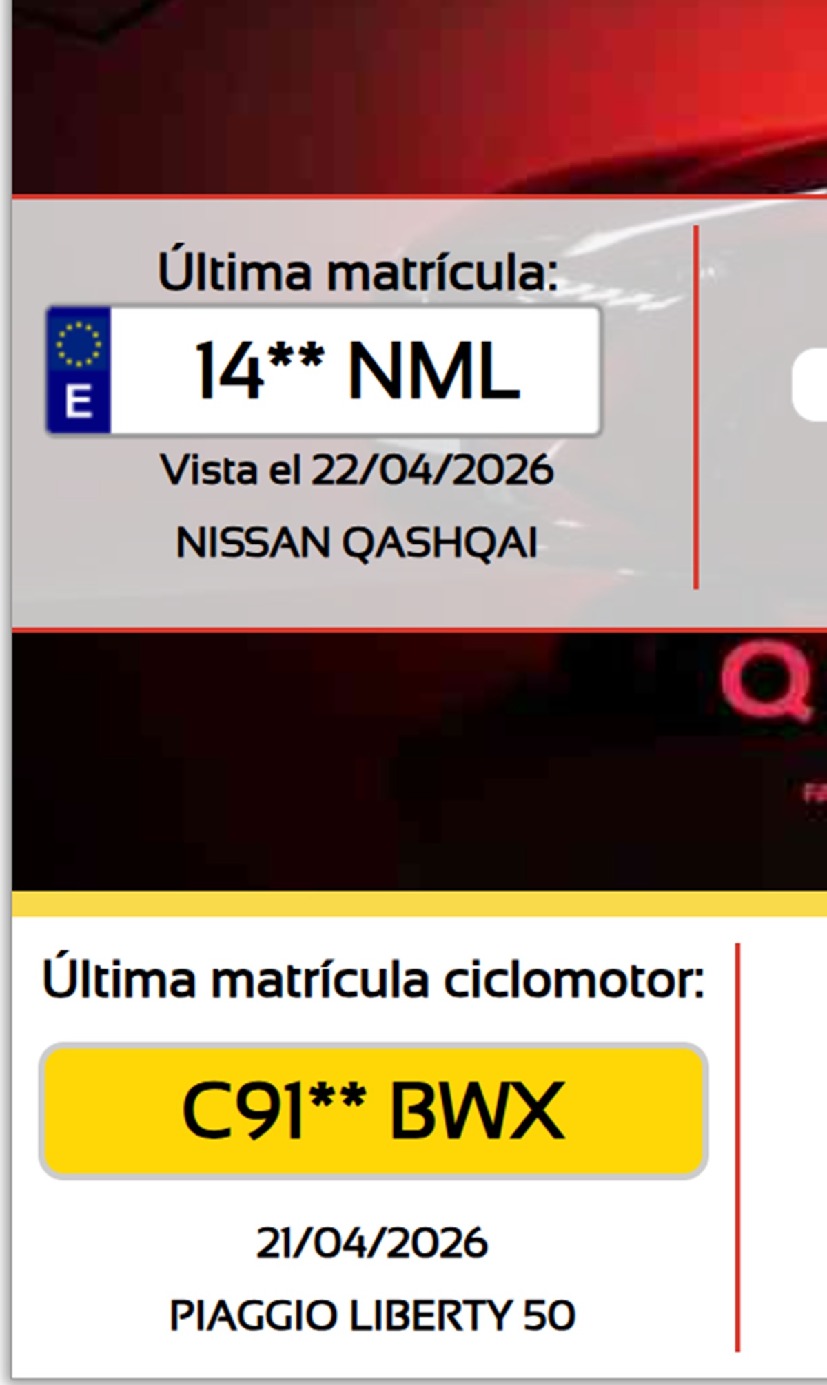 última matrícula españa abril 2026