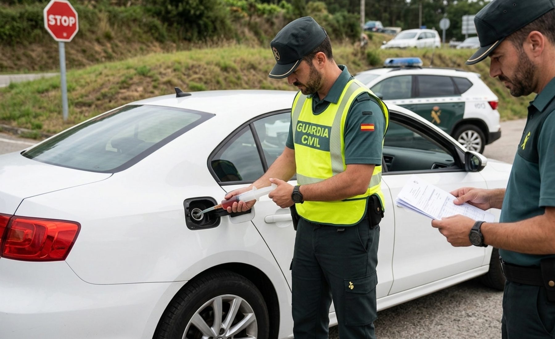 Guardia Civil extrayendo combustible coche