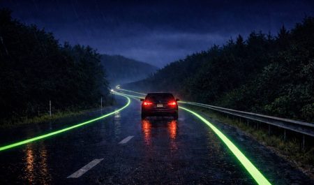 Líneas fotoluminiscentes en la carretera, una solución sencilla y económica para evitar salidas de vía