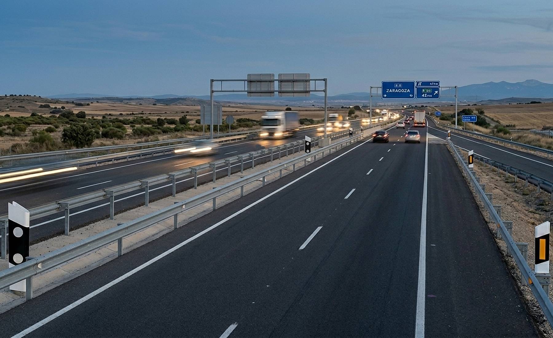 Autovía con hitos de arista