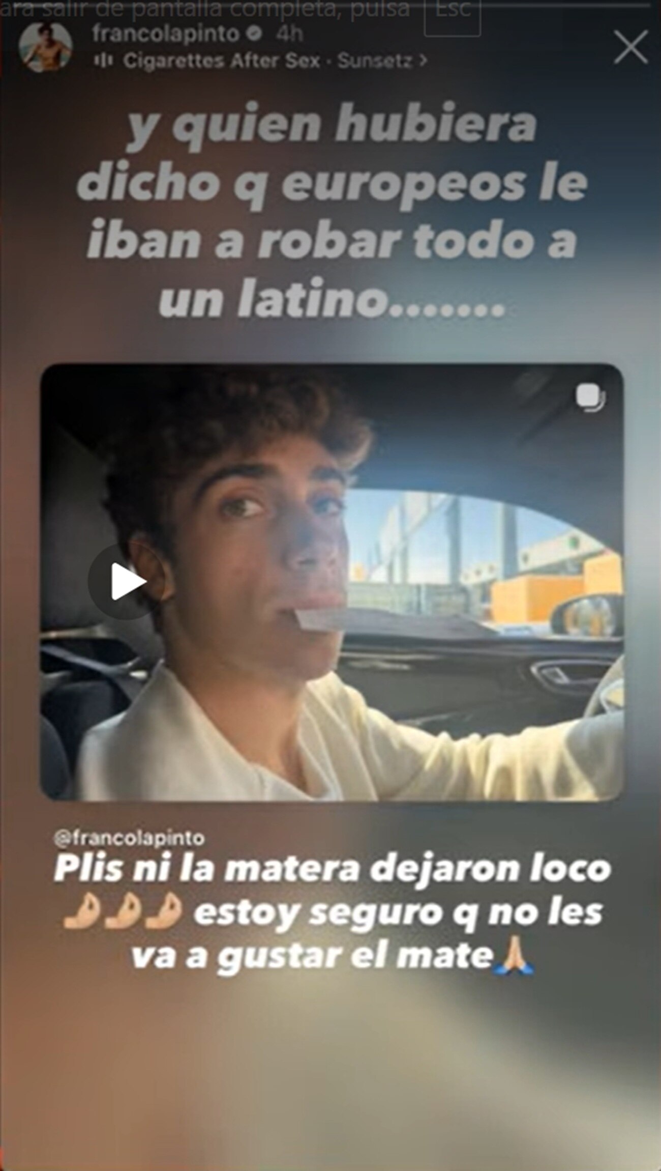 Franco Colapinto historia instagram