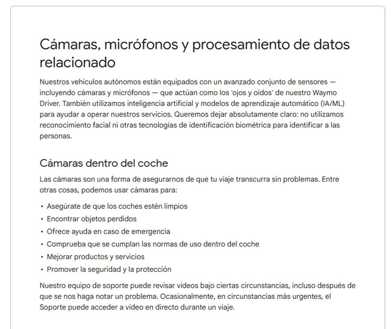 Waymo política cámaras